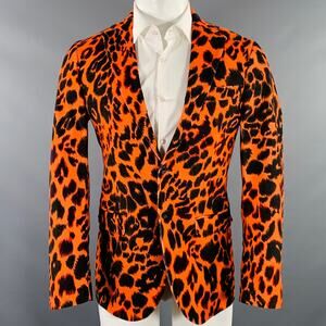 R13 Size 38 Orange Black Leopard Print Cotton Velvet Notch Lapel Sport Coat